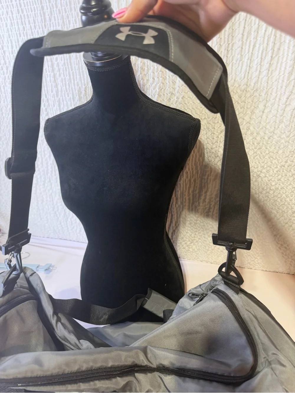 Under Armour Gray and Black Duffel Bag with Shoulder Strap